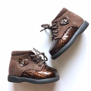 Girls Brown Patent Suede Boots 3
